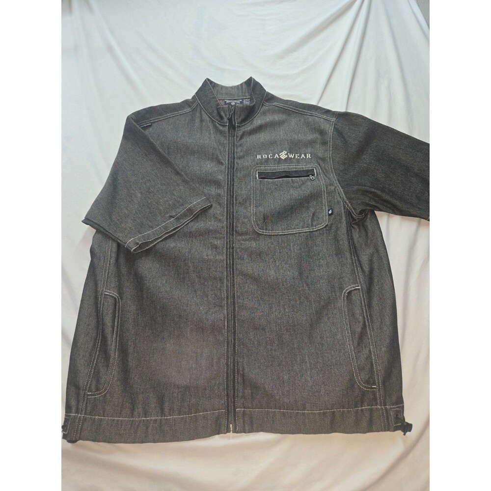 Vintage Rocawear Y2K Short Sleeve Denim Zip-Up Jacket – Black/Grey Wash – Men’s
